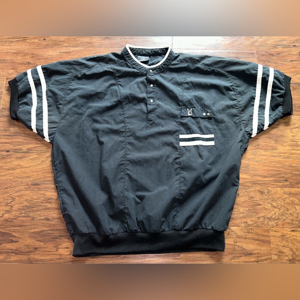 Vintage Men’s Playboy Pullover XL Black Elastic Snaps Black Striped Pocket